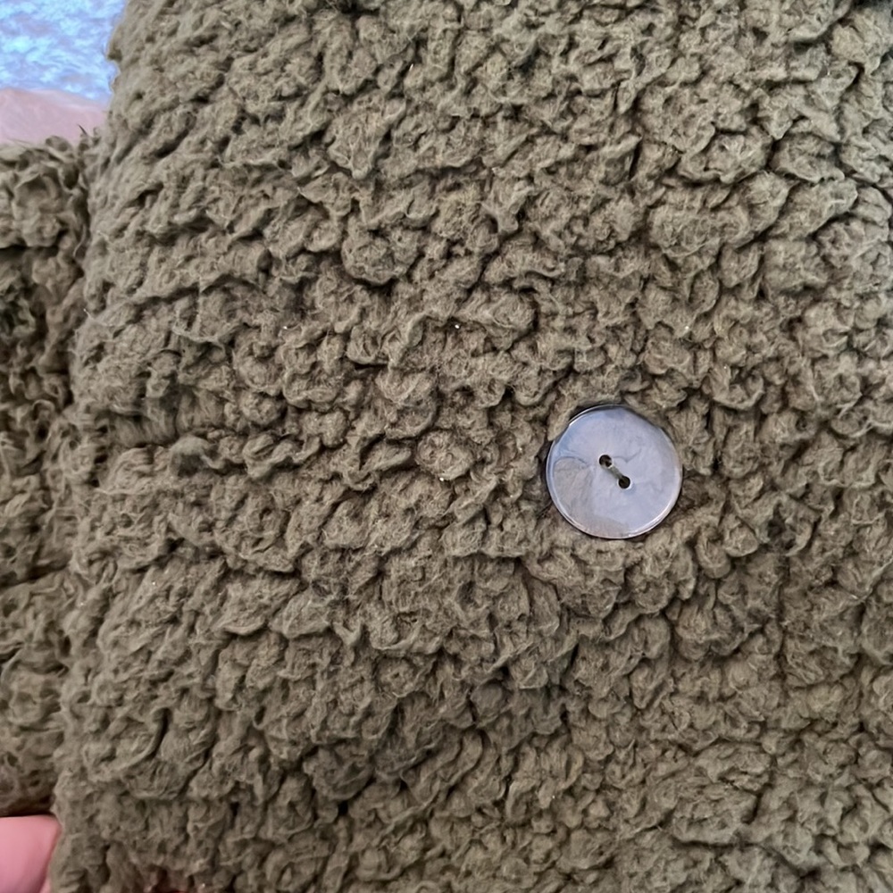 Olive green fuzzy jacket - Fleece Open Front Casual Coat with Pockets size large - Picture 8 of 8